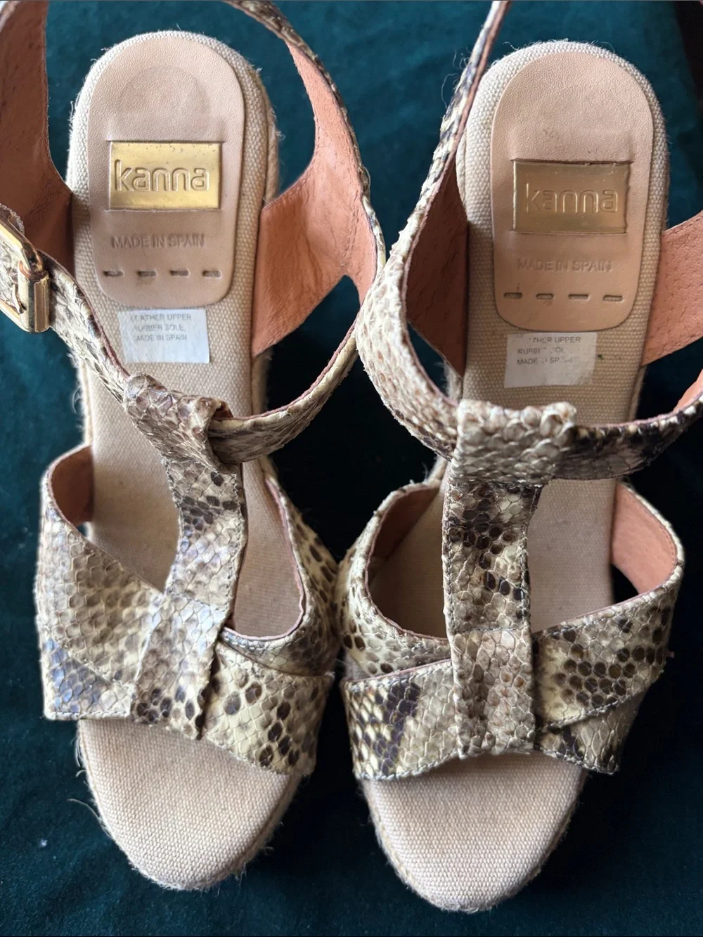 Kanna Beige Snake-Print Women’s Wedge Sandals